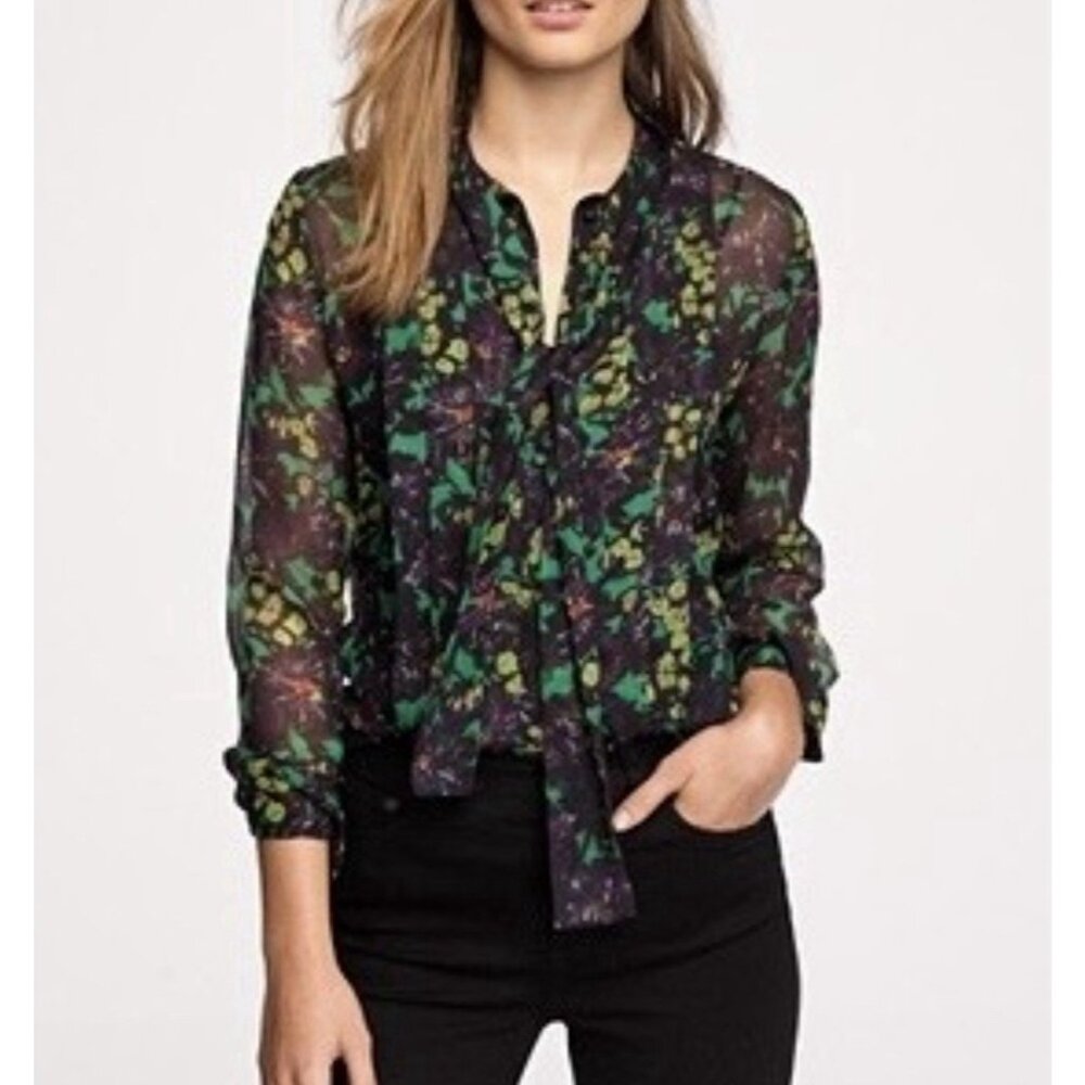 J. Crew Women’s Suzette blouse Top 100% Silk Size 6 Semi Sheer Button Long Slv